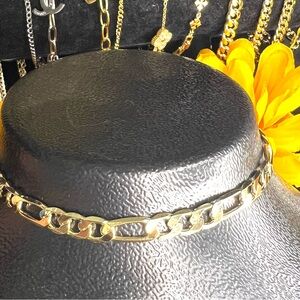 18 it gold plated, Figaro chain, 24”